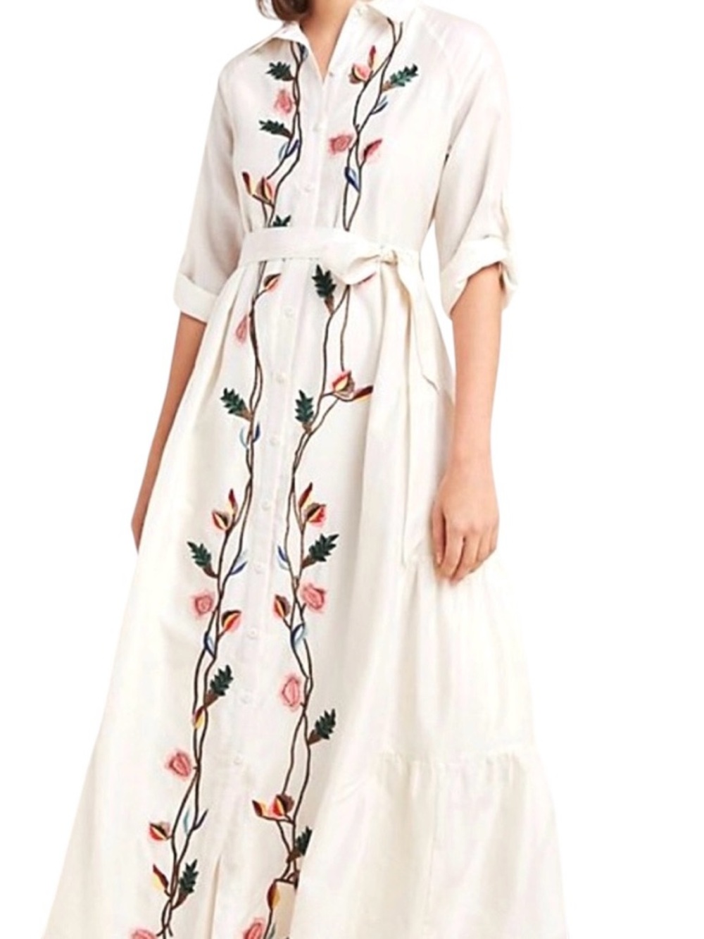 Samant Chauhan Embroidered Maxi Shirtdress Cotton and Silk Size 4 Petite